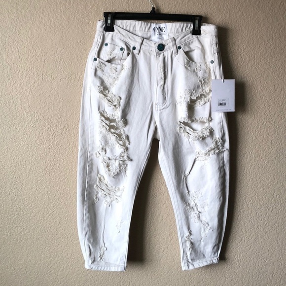 One Teaspoon Eagles Drop Crotch Cropped Jeans 24 - Picture 4 of 9